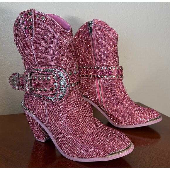 ClubEXX Sheriff Shine Cowboy Boots Pink Size 8M New In Box Rhinestones Bling - Picture 4 of 9